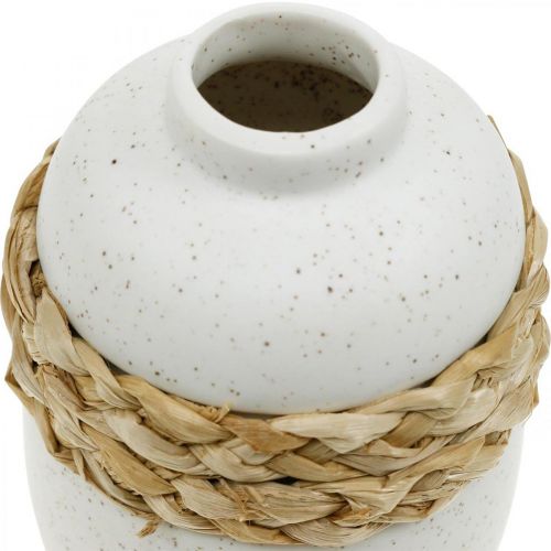 položky Váza na květiny bílá keramika a váza z mořské trávy letní dekorace V17,5cm