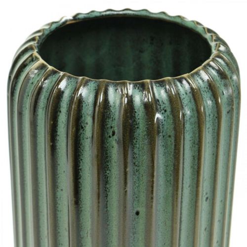 položky Keramická váza, stolní dekorace, rýhovaná dekorativní váza zelená, hnědá Ø10,5cm V21,5cm