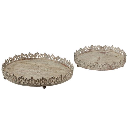Floristik24 Vintage dekorativní tác kulatý s nožičkami šedý Ø30/35cm sada 2 kusů