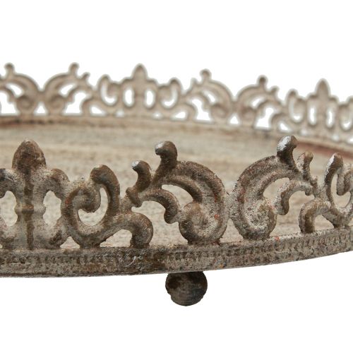 Floristik24 Vintage dekorativní tác kulatý s nožičkami šedý Ø30/35cm sada 2 kusů
