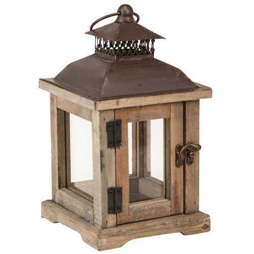 Floristik24 Vintage lucerna tmavě hnědá dřevěná lucerna 15×15cm V26cm