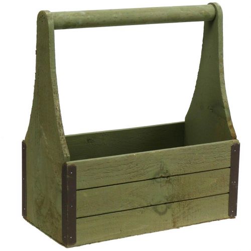 Floristik24 Vintage truhlík na rostliny dřevěný truhlík na nářadí olivově zelený 28×14×31cm