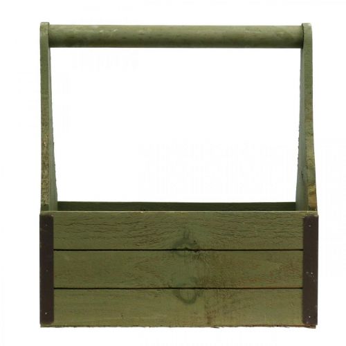 Floristik24 Vintage truhlík na rostliny dřevěný truhlík na nářadí olivově zelený 28×14×31cm