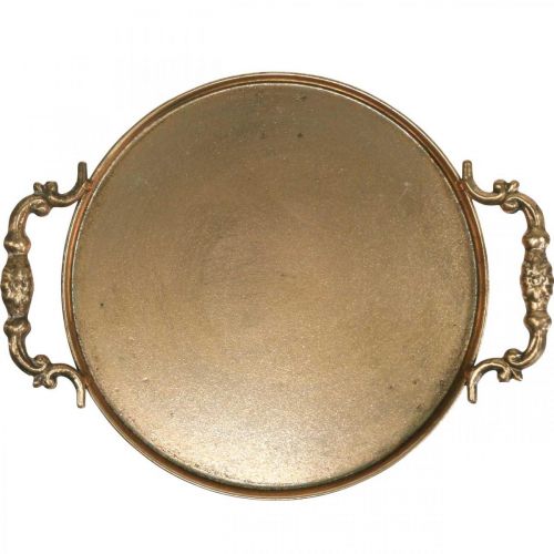 Floristik24 Vintage podnos, ozdobný podnos zlatý, podnos na svíčky V2cm Ø25/21cm sada 2 ks