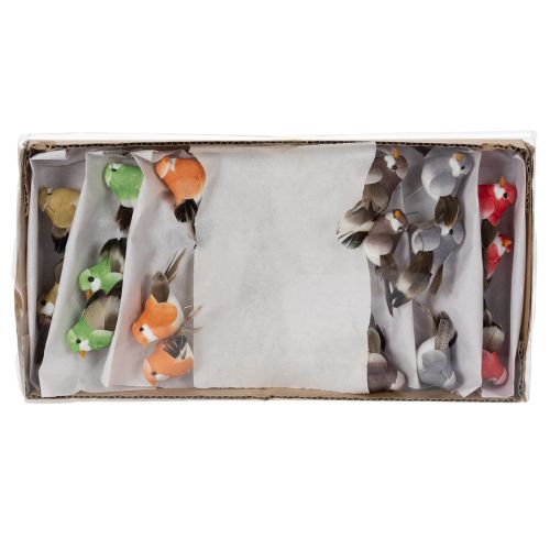 položky Dekorativní ptáci, umělá bytová dekorace, jarní příležitost, s barevným peřím z pravého peří, 5 cm, 18 kusů