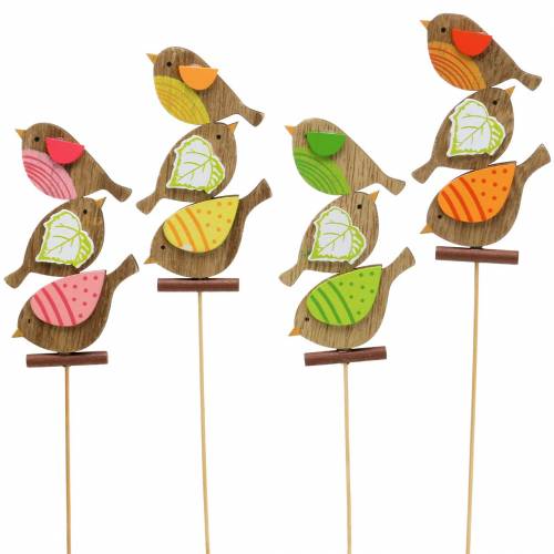 Floristik24 Jarní dekorace ptáčci s tyčí dřevo tříděné V10,5cm 12ks