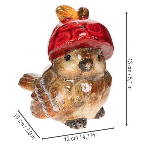 Dekorativní figurka ptáka s červenou jablečnou čepicí, podzimní dekorace, 13 cm | Floristik24.cz