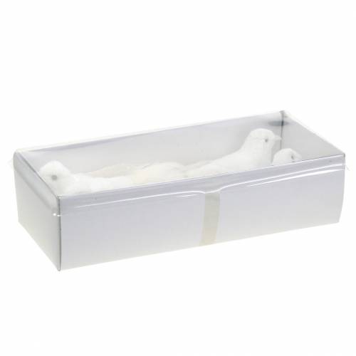 Floristik24 Holubice posetá peříčky a sponou bílá 13,5cm 4ks