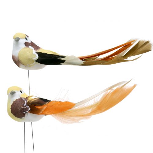 Ptáček na drátě hnědý / oranžový 14cm 12ks