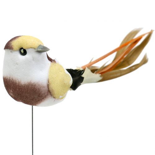 Ptáček na drátě hnědý / oranžový 14cm 12ks