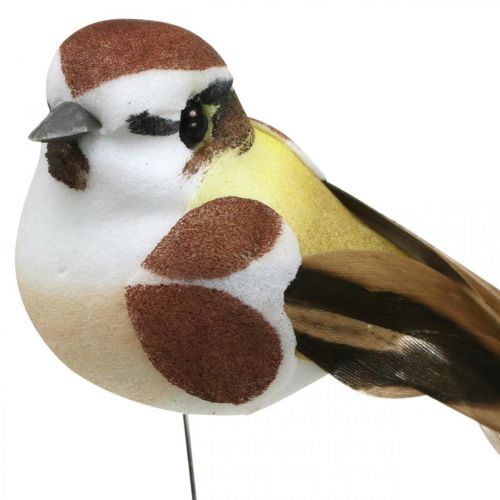 Jarní dekorace, ptáčci na drátě, umělý ptáček hnědá, bílá V3cm 12ks