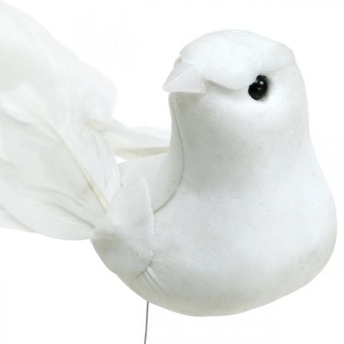 Bílé holubice, svatební, ozdobné holubice, ptáci na drátě V6cm 6ks