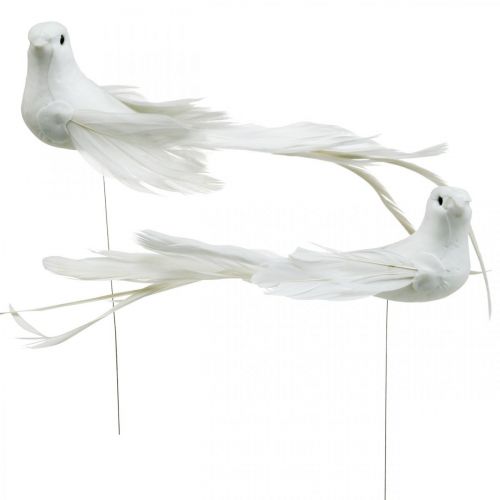 Bílé holubice, svatební, ozdobné holubice, ptáci na drátě V6cm 6ks