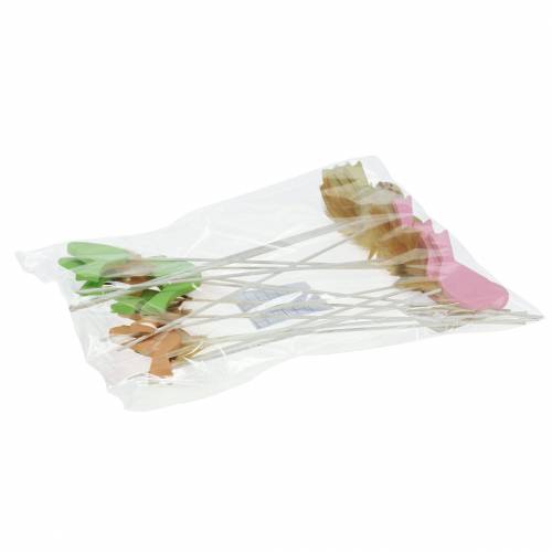 Floristik24 Ozdobná zátka ptačí dřevo zelená, růžová, žlutá, oranžová sortiment 7cm x 4cm H24cm 16 ks