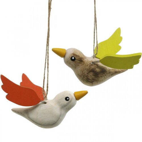 Deco ptáci dřevo na zavěšení ptačí jarní dekorace 10,5cm 6ks