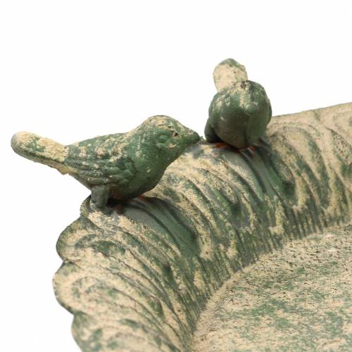 Floristik24 Koupel pro ptáky na obecném kovu starožitná mechově zelená béžová Ø28,3cm V26,5cm