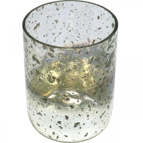 položky Skleněná svíčková dvoubarevná skleněná váza lucerna čirá, stříbrná V14cm Ø10cm