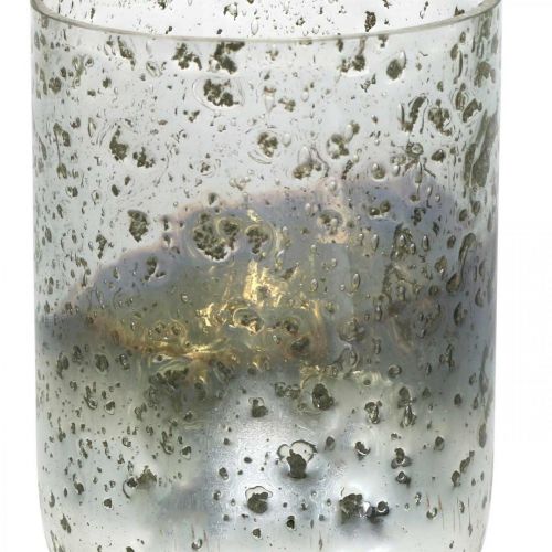 Floristik24 Skleněná svíčková dvoubarevná skleněná váza lucerna čirá, stříbrná V14cm Ø10cm
