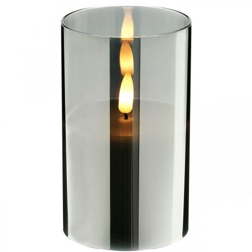 Floristik24 Slavnostní LED svíčka ve stříbrném skle, pravý vosk, teplá bílá, časovač, bateriový Ø7,3cm V12,5cm