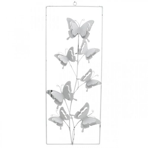 Butterfly Vising Art Spring Metal Wall Art Shabby Chic White Silver V47,5cm