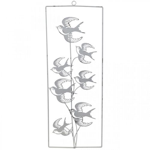 Floristik24 Dekorace vlaštovka, nástěnná dekorace z kovu, ptáčci k zavěšení bílá, stříbrná shabby chic V47,5 cm