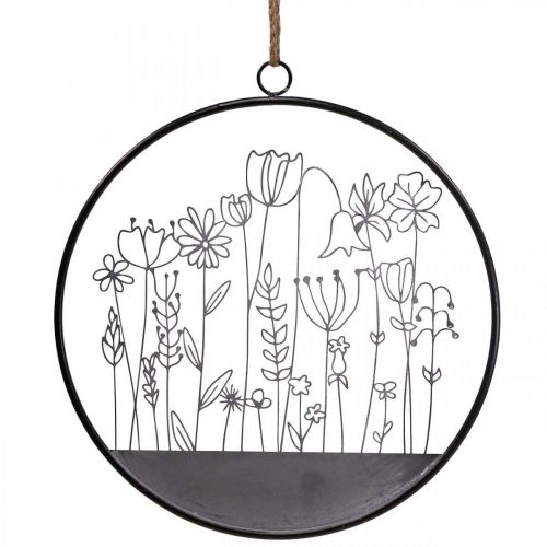 Nástěnná dekorace květinový prsten letní dekorace kovová šedá/černá Ø38cm
