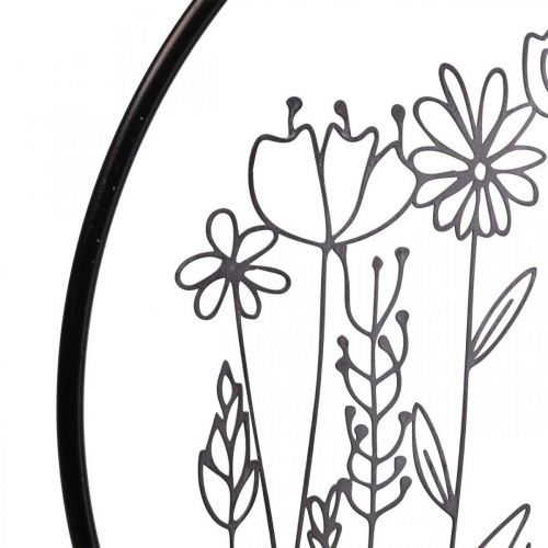 položky Nástěnná dekorace květinový prsten letní dekorace kovová šedá/černá Ø38cm