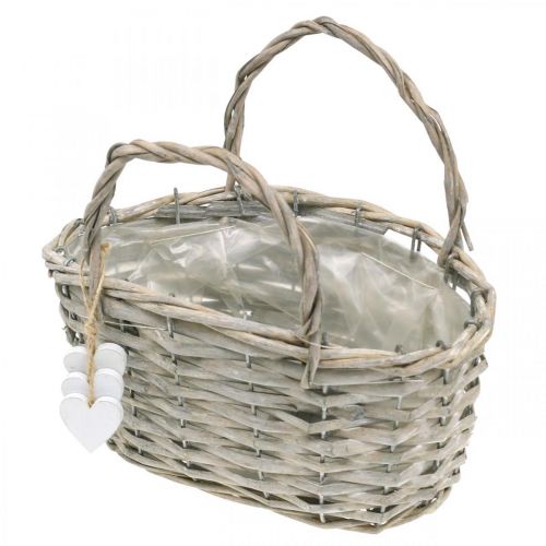 Floristik24 Košík na rostliny se srdíčkovou dekorací, svatební dekorace, košík na osázení, venkovský styl V20,5 L23cm