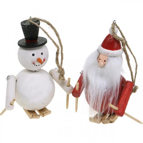 položky Dřevěné vánoční ozdoby na stromeček Santa Claus a sněhulák 11cm sada 2 ks