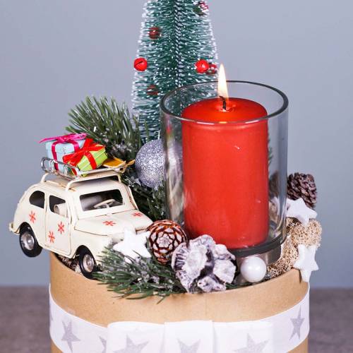 Floristik24 Vánoční auto s balíčky červené L11cm