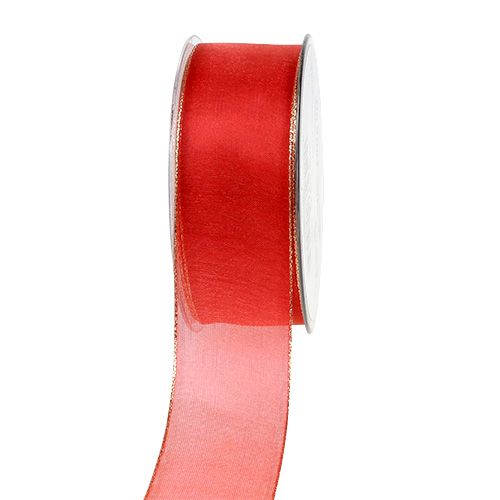 Vánoční stuha červená se zlatým okrajem, tvárná 40mm 20m