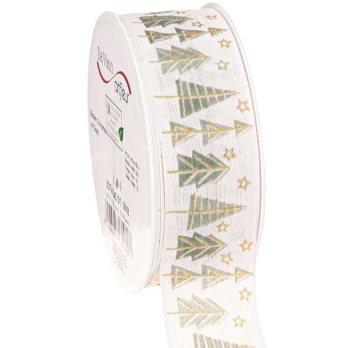 Vánoční stuha jedlová dárková stuha bílé zlato 40mm 18m