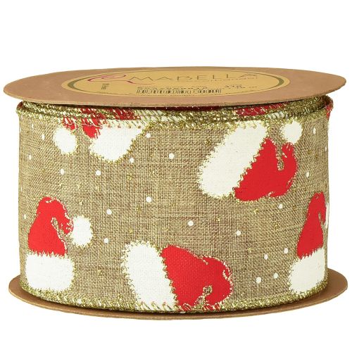 položky Vánoční stuha s čepicemi Santy, hnědá, 60 mm, 10 m