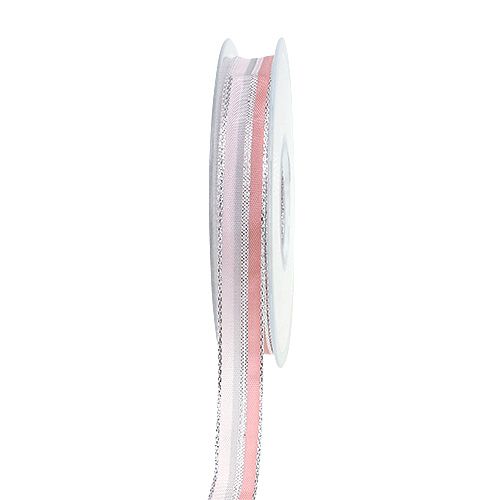 Floristik24 Vánoční stuha s pruhy růžová, stříbrná 15mm 20m