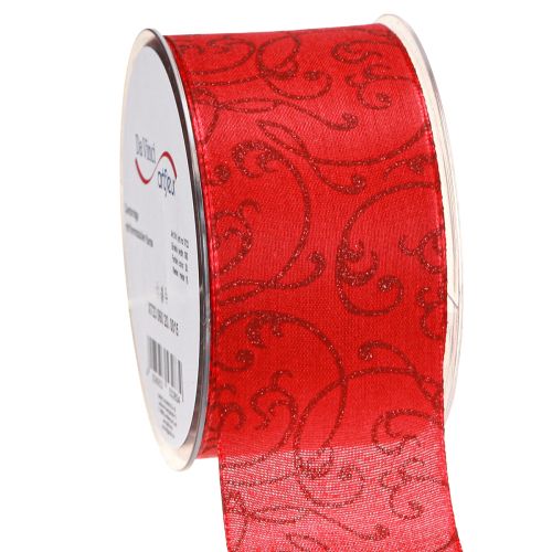 Floristik24 Vánoční stuha s květinovými ornamenty červená 60mm 15m