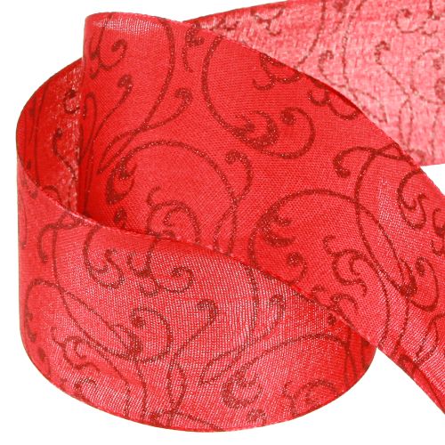položky Vánoční stuha s květinovými ornamenty červená 60mm 15m