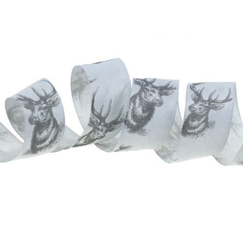 Floristik24 Vánoční stuha šedá s motivem jelena 40mm 20m