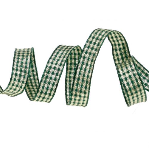 Floristik24 Vánoční stuha kostkovaná stuha se slídovou zelenou 15mm 20m
