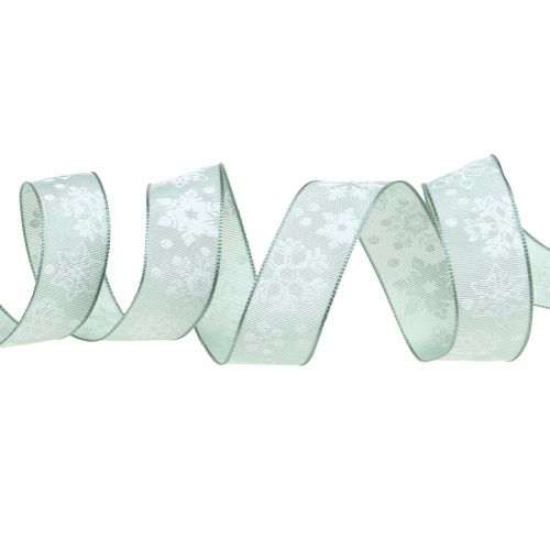Floristik24 Vánoční stuha mátová se sněhovou vločkou 25mm 20m