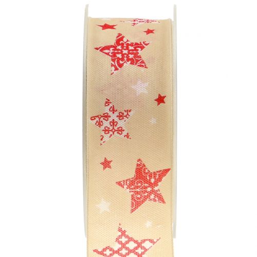 Floristik24 Vánoční stuha s motivem hvězd krémová 40mm 20m