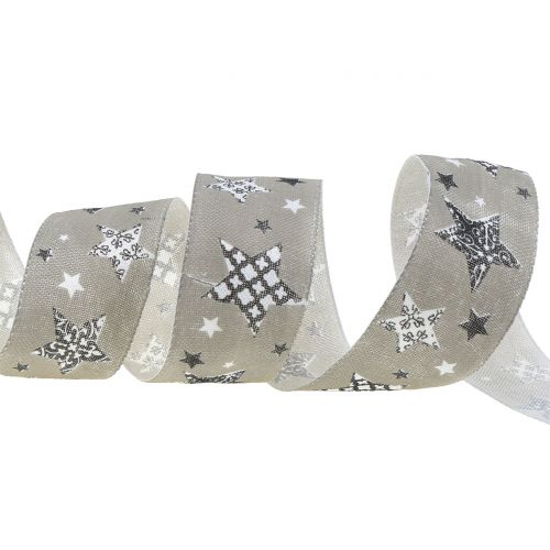 Floristik24 Vánoční stuha s motivem hvězd šedá 40mm 20m
