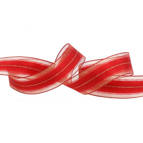 položky Vánoční stuha s průhlednými lurexovými pruhy červená 25mm 25m
