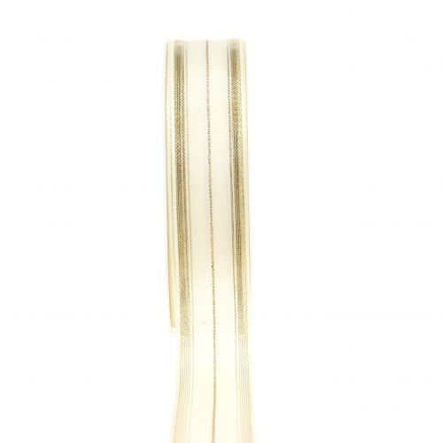 Floristik24 Vánoční stuha s průhlednými lurexovými pruhy bílá, zlatá 25mm 25m