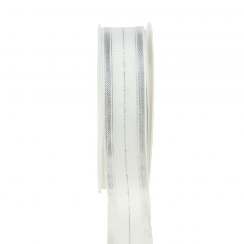 Floristik24 Vánoční stuha s průhlednými lurexovými pruhy bílá, stříbrná 25mm 25m