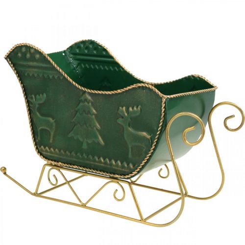 Floristik24 Vánoční dekorace deco sáňky Vánoční sáně zelené/zlaté 30×12,5×20cm