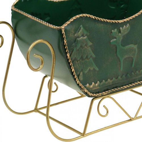 Floristik24 Vánoční dekorace deco sáňky Vánoční sáně zelené/zlaté 30×12,5×20cm