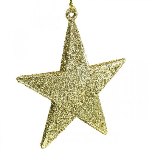 Vánoční dekorace přívěsek hvězda zlatý třpyt 10cm 12ks