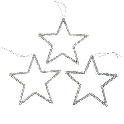 Vánoční dekorace přívěsek hvězda stříbrný třpyt 12cm 12ks