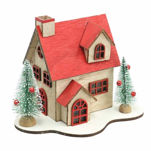položky Vánoční domeček s LED osvětlením přírodní, červené dřevo 20 × 15 × 15 cm