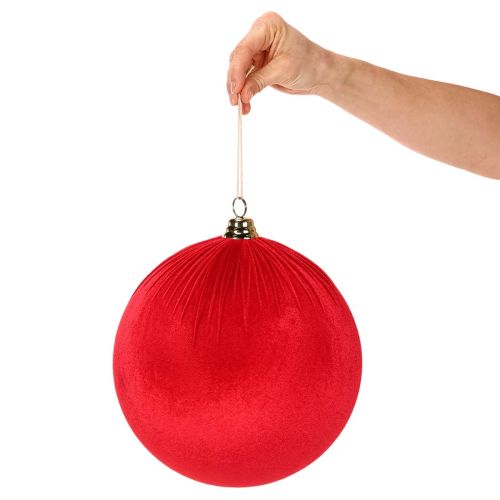 Červená sametová vánoční koule, velká dekorativní koule k zavěšení, 25 cm, 2 kusy | Floristik24.cz